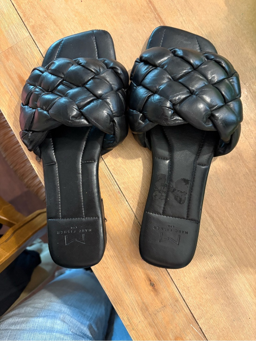 Marc Fisher Black Braided Slide Mules